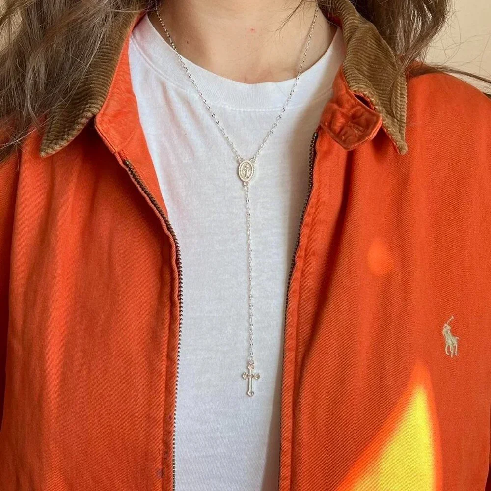 y2k 2000s silver rosary bead style Jesus piece necklace